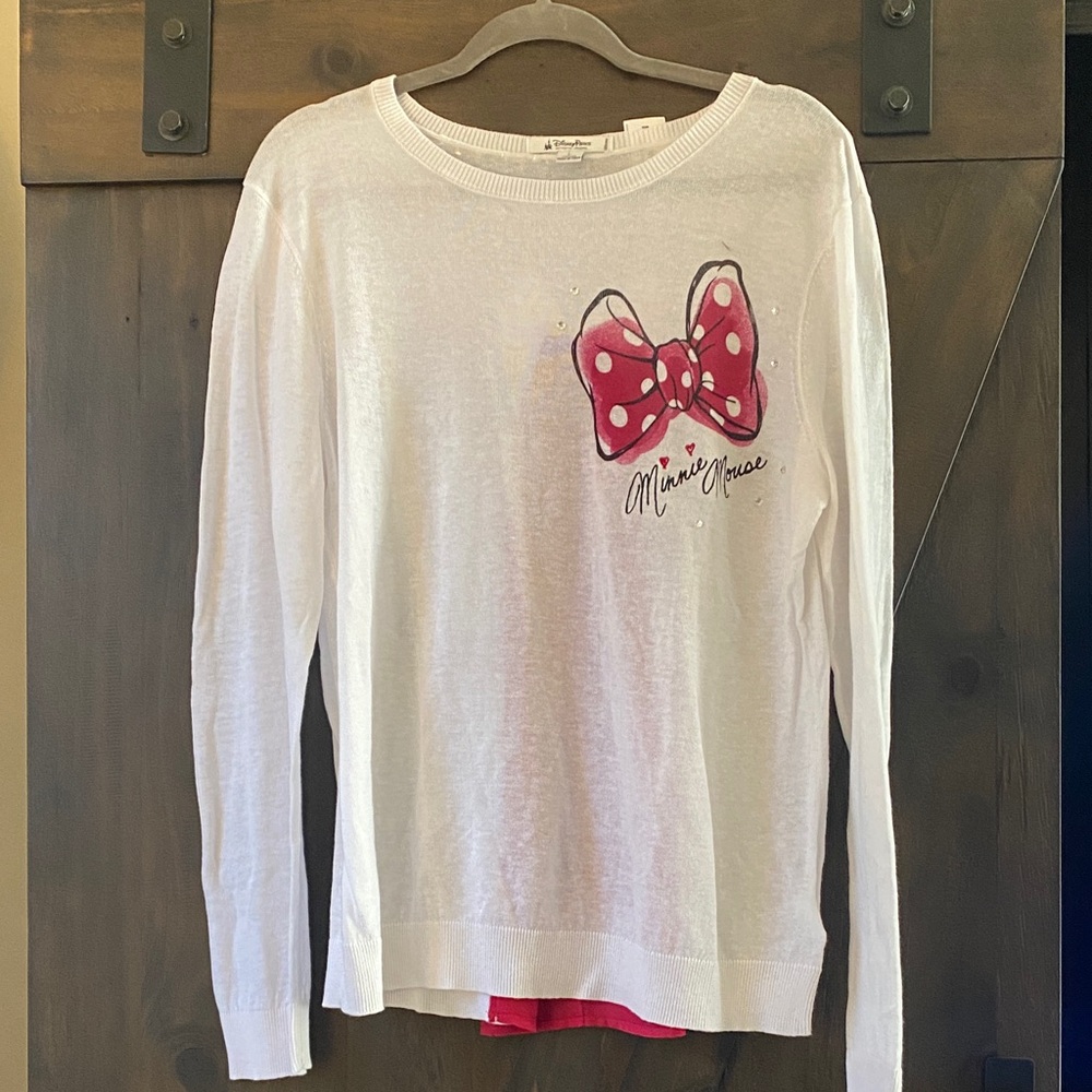 Disney White Sweater with Pink Minnie Mouse Bow